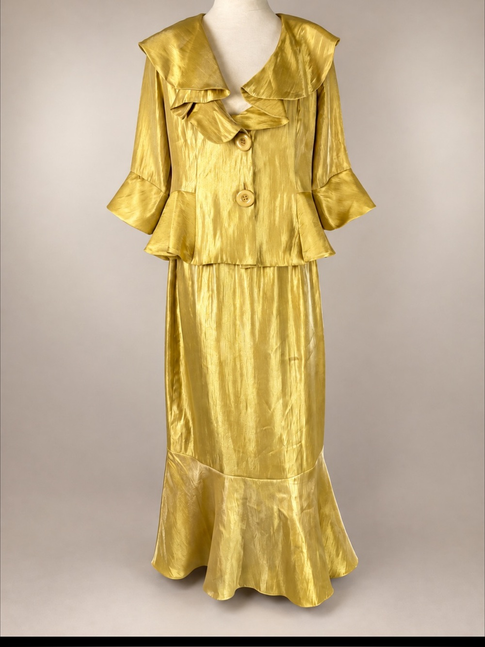 NWT Seven Karat Gold Metallic 2PC Skirt Suit Made USA Formal Church M/L